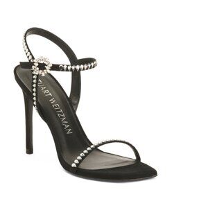 STUART WEITZMAN Black Made In Spain Suede Gemcut 100 Heeled Sandals